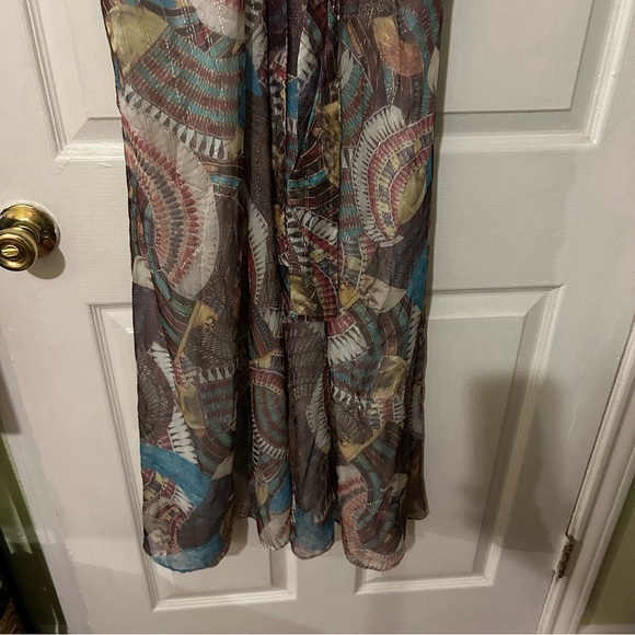 Issa London Metallic Chiffon Silk Maxi Dress Boho Luxe Deep V neck vintage - Picture 10 of 12